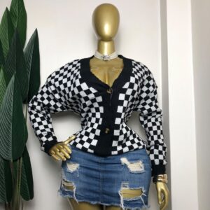 checkered cardigan